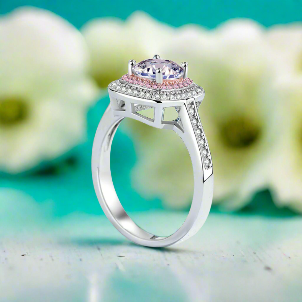 1ct Round Cut Diamond Double Halo Engagement Ring-Evani Naomi Jewelry