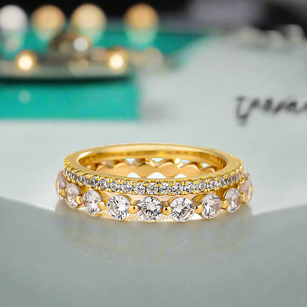 2 pcs Women's Stackable Yellow Gold Wedding Band Set-Evani Naomi Jewelry