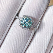 2.0 Ct Blue Green Round Diamond Halo Engagement Ring-Evani Naomi Jewelry