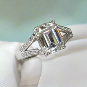 2.0 Ct Emerald Cut Diamond 18K White Gold Split Shank Engagement Ring-Evani Naomi Jewelry