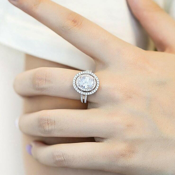 2.0 Ct Oval Cut Diamond Double Halo Engagement Ring-Evani Naomi Jewelry