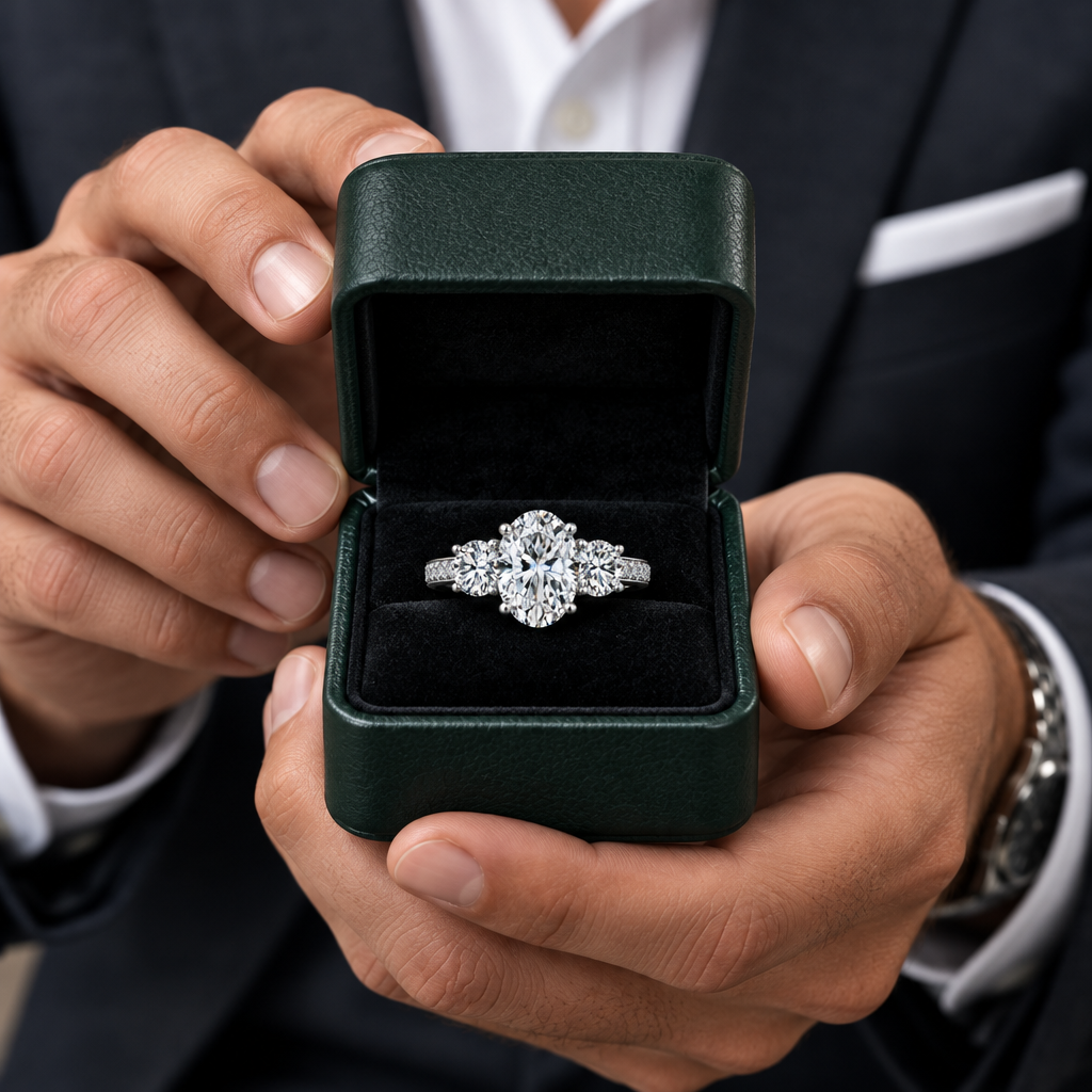 2.0 Ct Oval Cut Three Stone Diamond Option Engagement Ring - Evani Naomi Jewelry