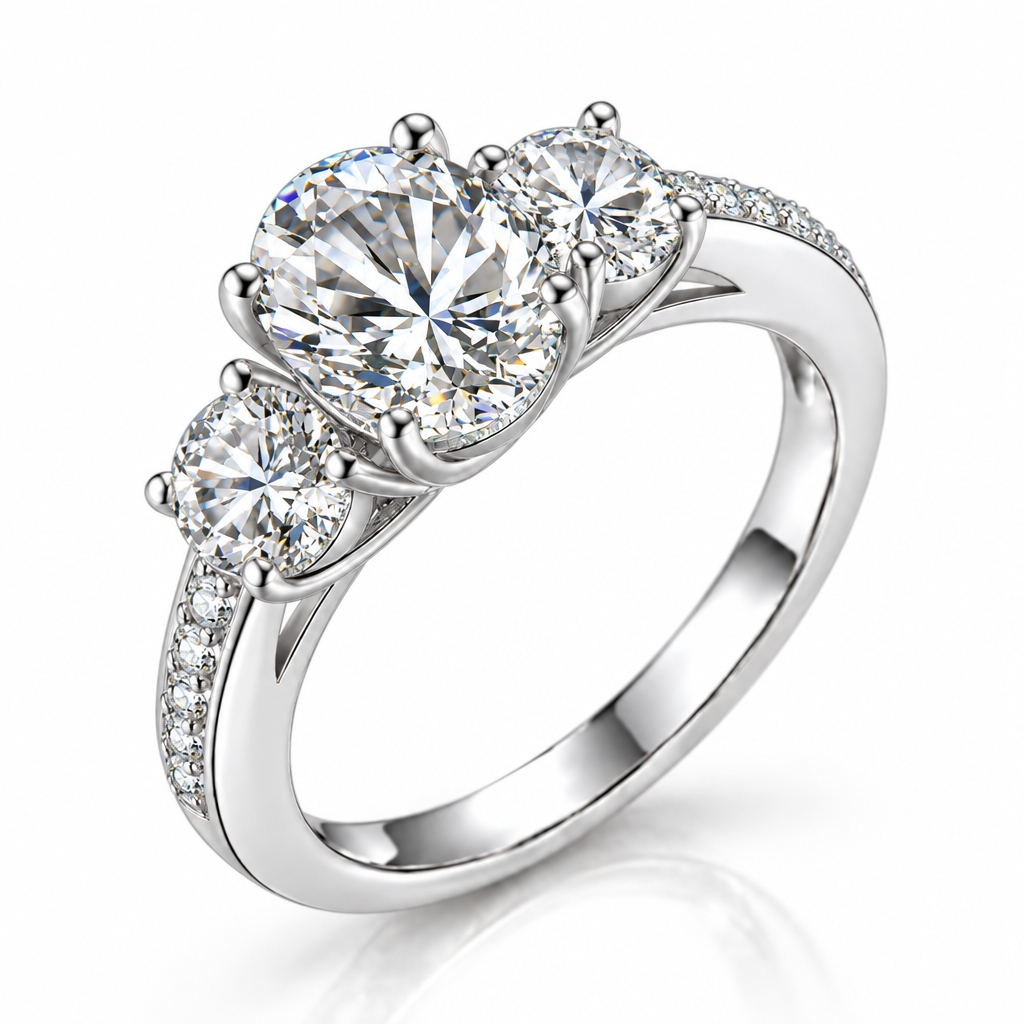2.0 Ct Oval Cut Three Stone Moonstone Engagement Ring-Evani Jewelry