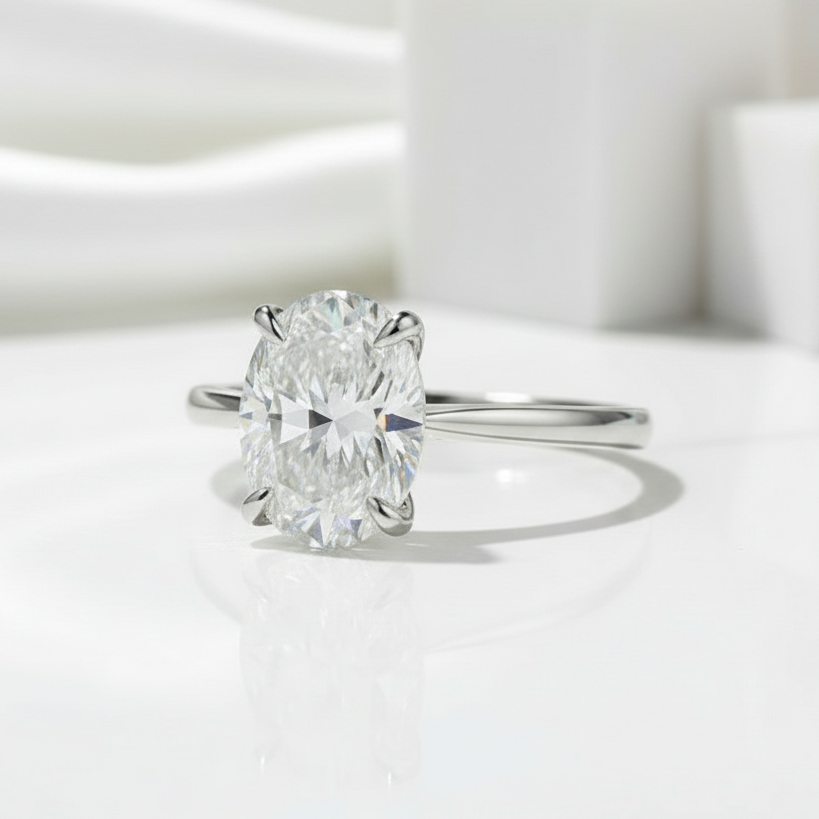2.0 Ct Oval Cut Diamond Birthstone 18k White Gold Engagement Ring-Evani Jewelry