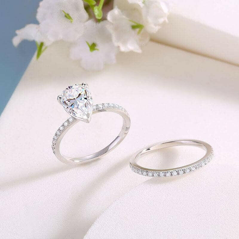2.0 Ct Pear Cut Diamond Engagement Ring Set-Evani Naomi Jewelry
