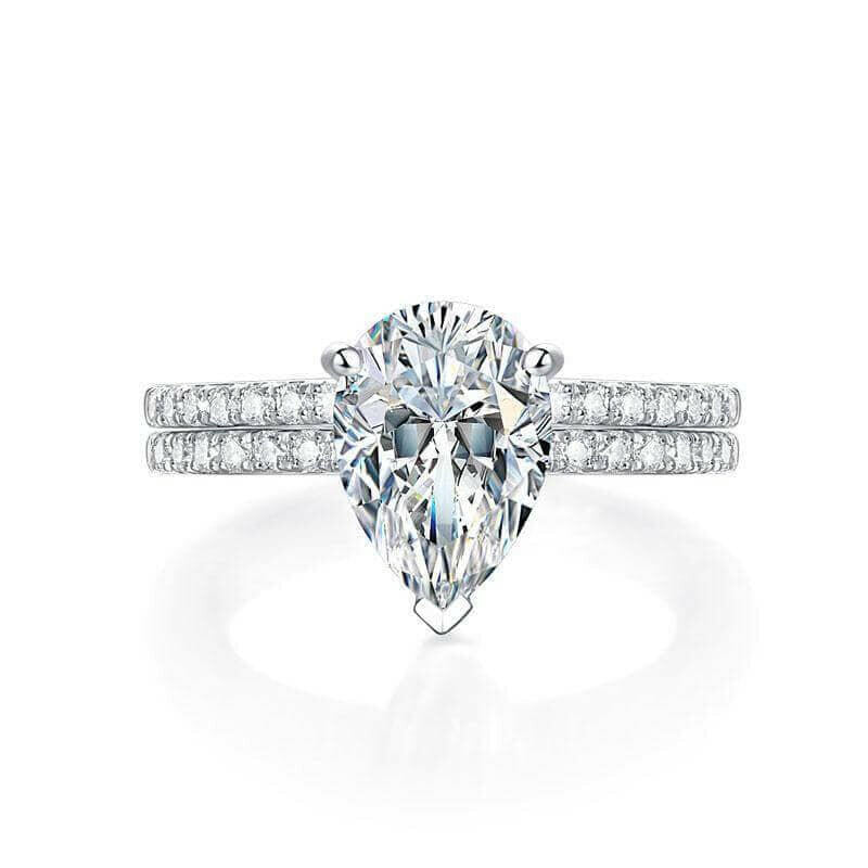 2.0 Ct Pear Cut Diamond Engagement Ring Set-Evani Naomi Jewelry