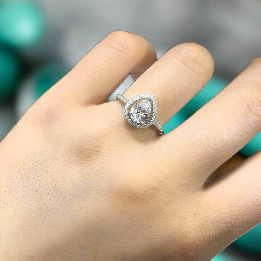 2.0 Ct Pear Diamond Water Drop Adjustable Engagement Ring-Evani Naomi Jewelry