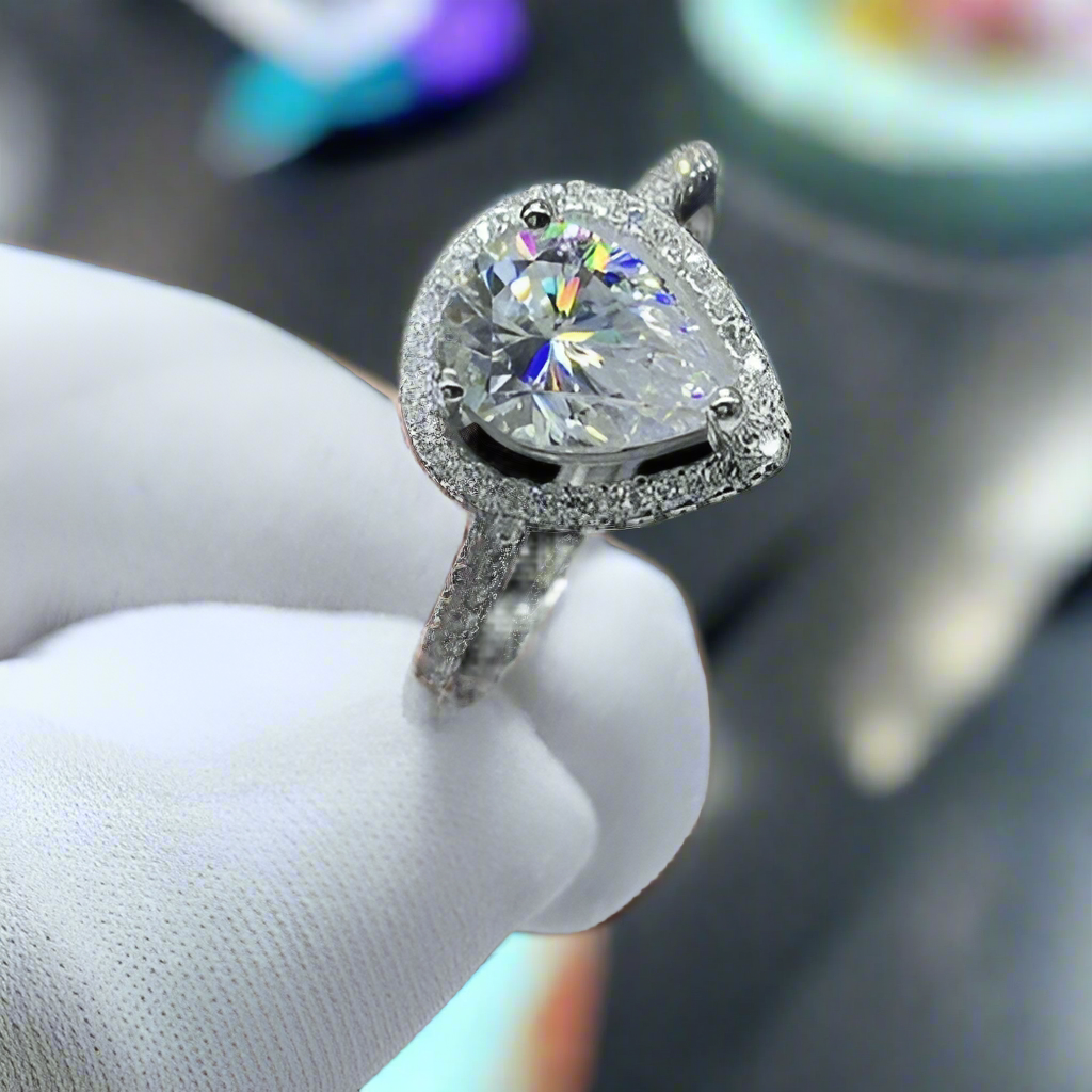 2.0 Ct Pear Diamond Water Drop Adjustable Engagement Ring-Evani Naomi Jewelry