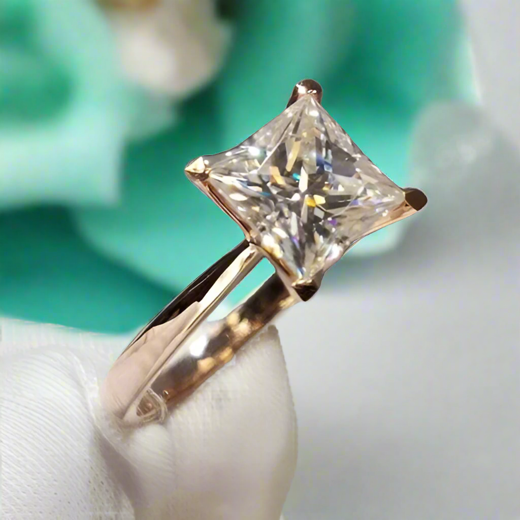 2.0 Ct Princess Cut Diamond 18K Rose Gold Engagement Ring-Evani Naomi Jewelry