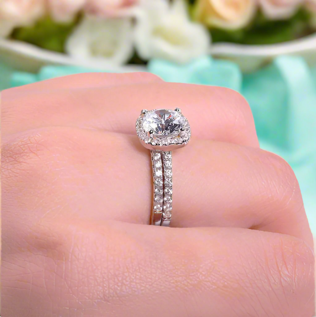 2.0 Ct Round Cut Diamond Halo Bridal Ring Set-Evani Naomi Jewelry