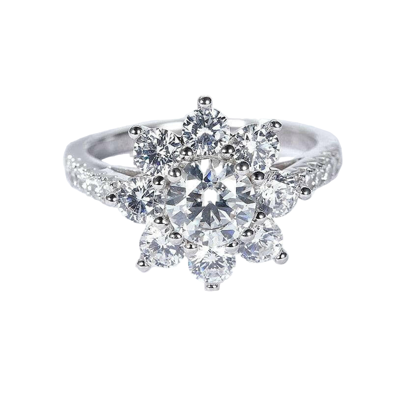 2.0 Ct Round Cut Diamond Sunflower Halo Engagement Ring - Evani Naomi Jewelry