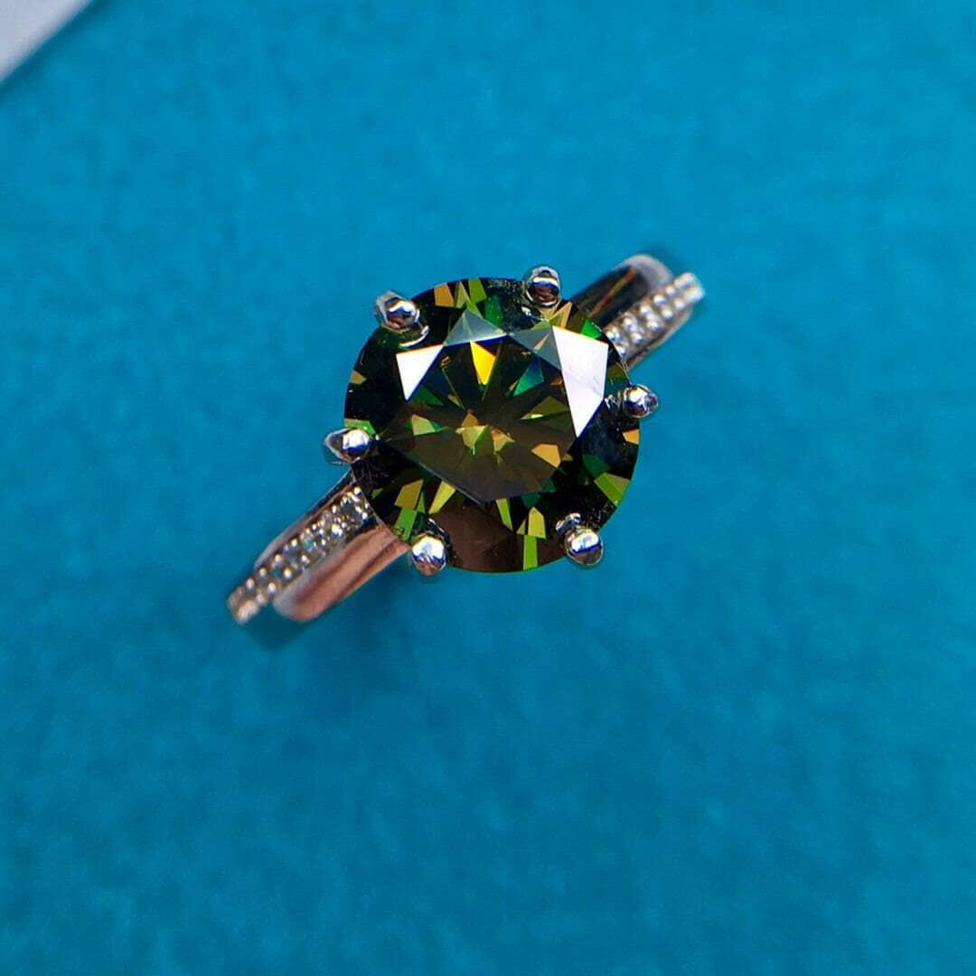 2.0 Ct Round Cut Green Diamond Engagement Ring-Evani Naomi Jewelry
