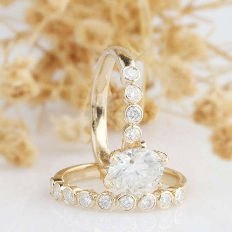 2.0 Ct Round Diamond 14k Yellow Gold Engagement Ring Set-Evani Naomi Jewelry