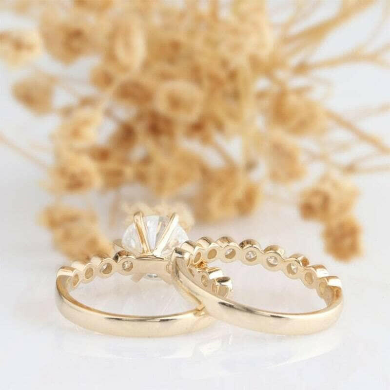 2.0 Ct Round Diamond 14k Yellow Gold Engagement Ring Set-Evani Naomi Jewelry