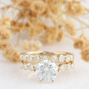 2.0 Ct Round Diamond 14k Yellow Gold Engagement Ring Set-Evani Naomi Jewelry
