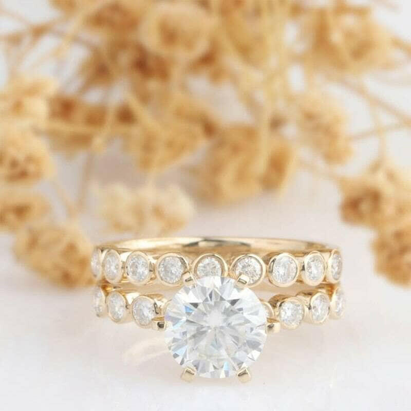 2.0 Ct Round Diamond 14k Yellow Gold Engagement Ring Set-Evani Naomi Jewelry
