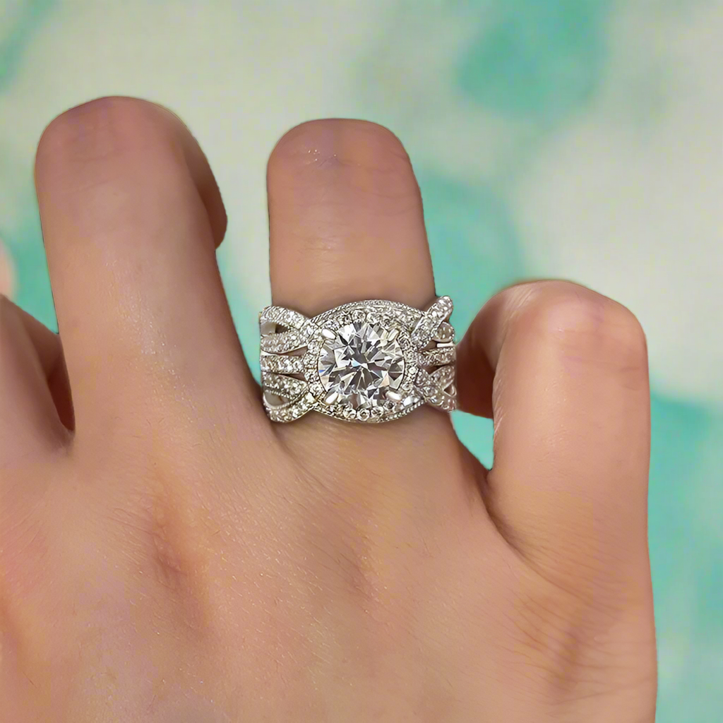 2.0 ct Round Cut Halo Insert Wedding Ring Set-Evani Naomi Jewelry