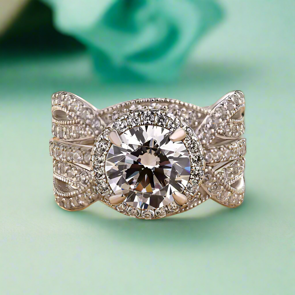 2.0 ct Round Cut Halo Insert Wedding Ring Set-Evani Naomi Jewelry