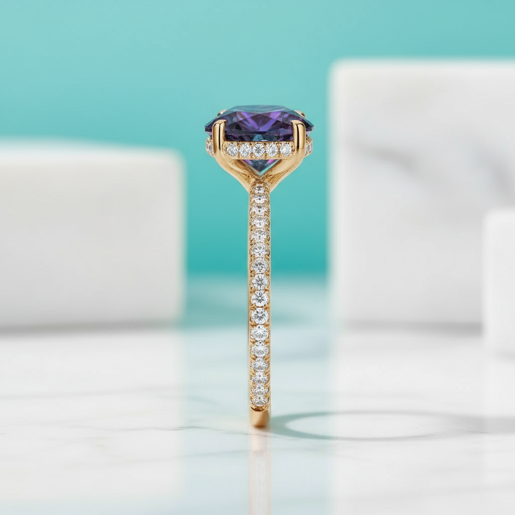 2.50 ct Round Brilliant Cut Alexandrite Engagement Ring-Evani Jewelry