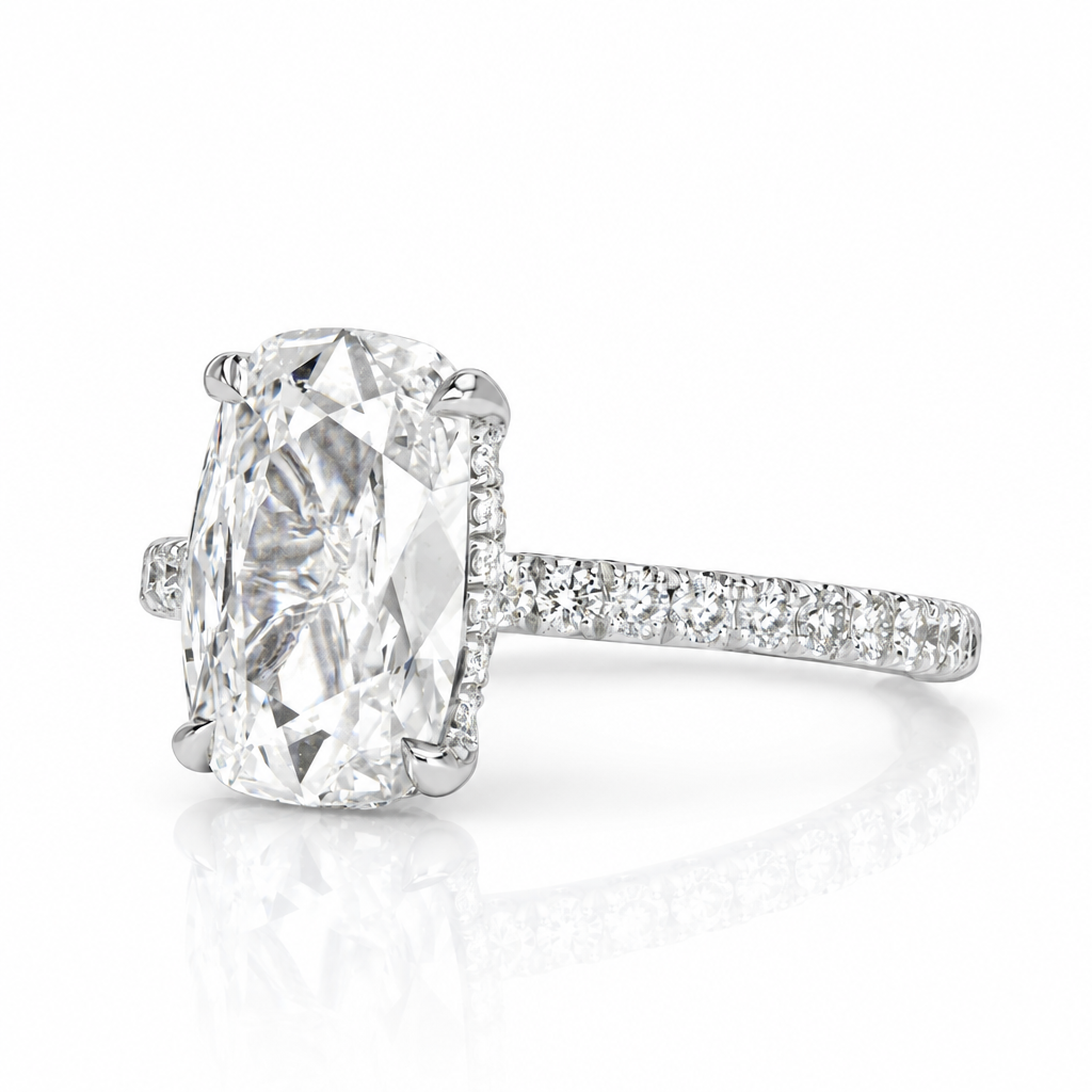 2.90 Ct Old Mine Cut Diamond 14K White Gold Engagement Ring-Evani Jewelry