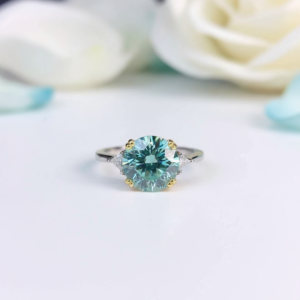 2ct Round Green Diamond Engagement Ring