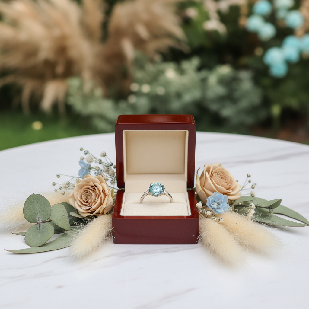 2ct Round Green Diamond Engagement Ring