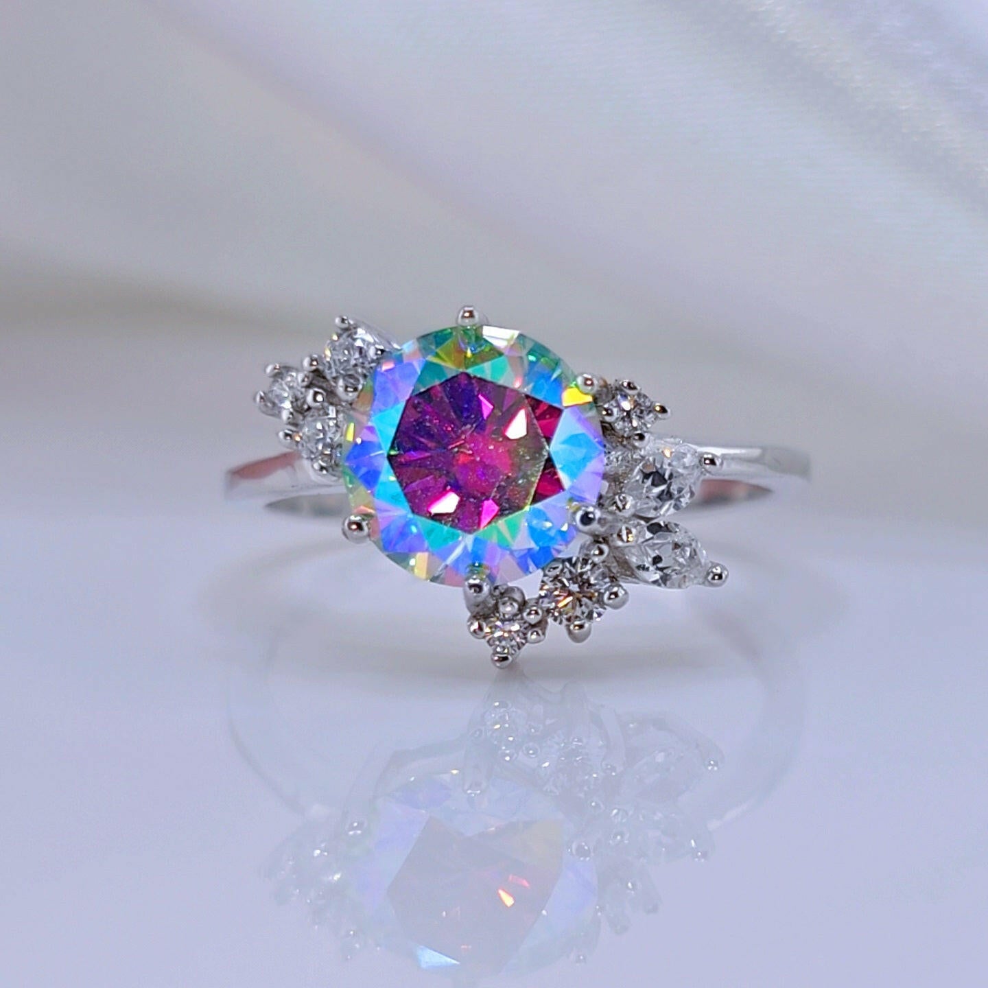 2ct VVS1 Round Cut Rainbow Diamond Engagement Ring-Evani Naomi Jewelry