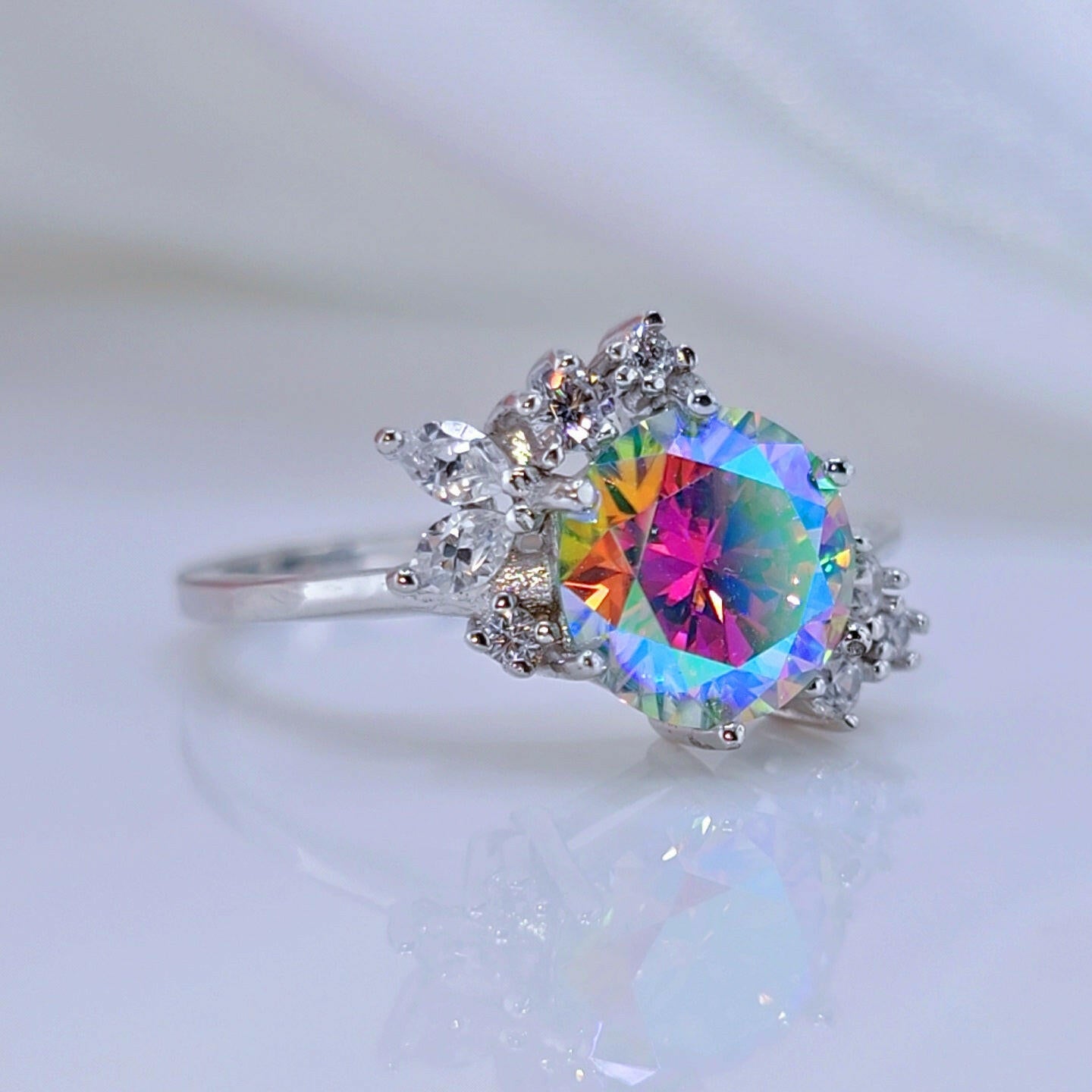 2ct VVS1 Round Cut Rainbow Diamond Engagement Ring-Evani Naomi Jewelry