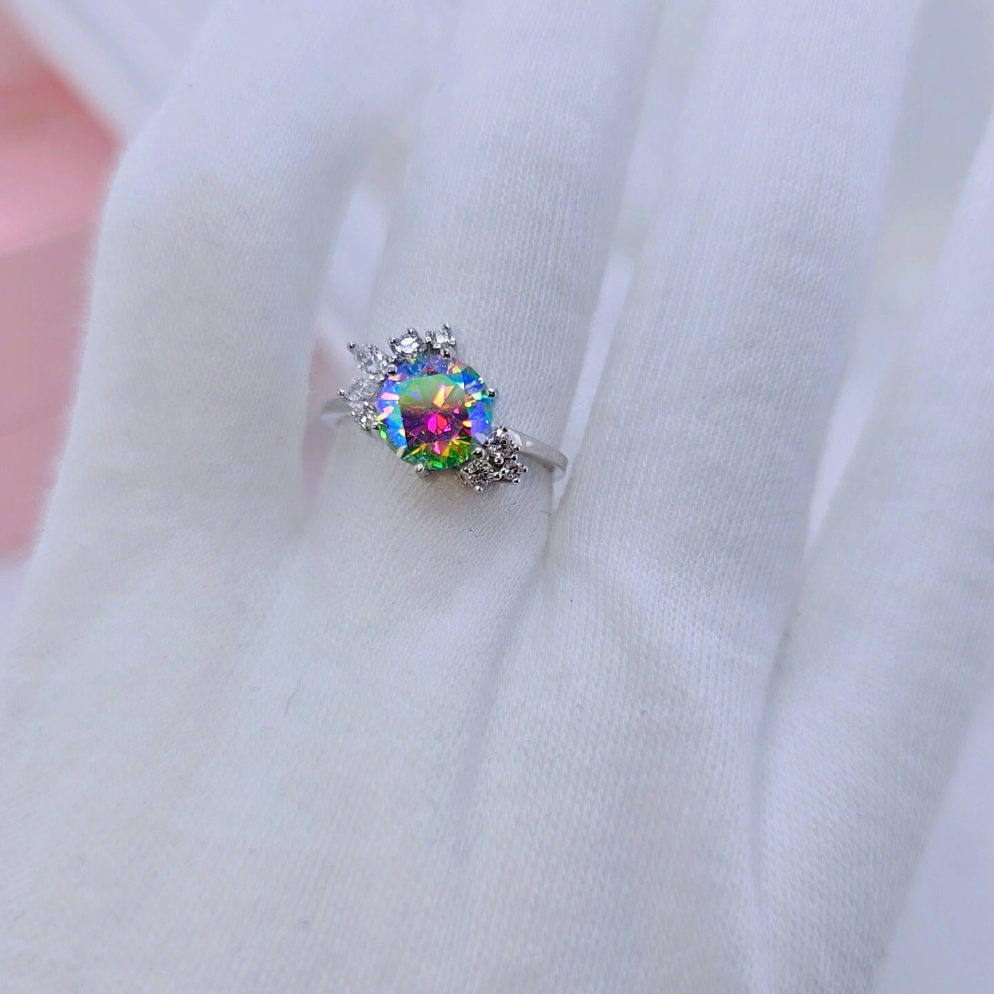 2ct VVS1 Round Cut Rainbow Diamond Engagement Ring-Evani Naomi Jewelry