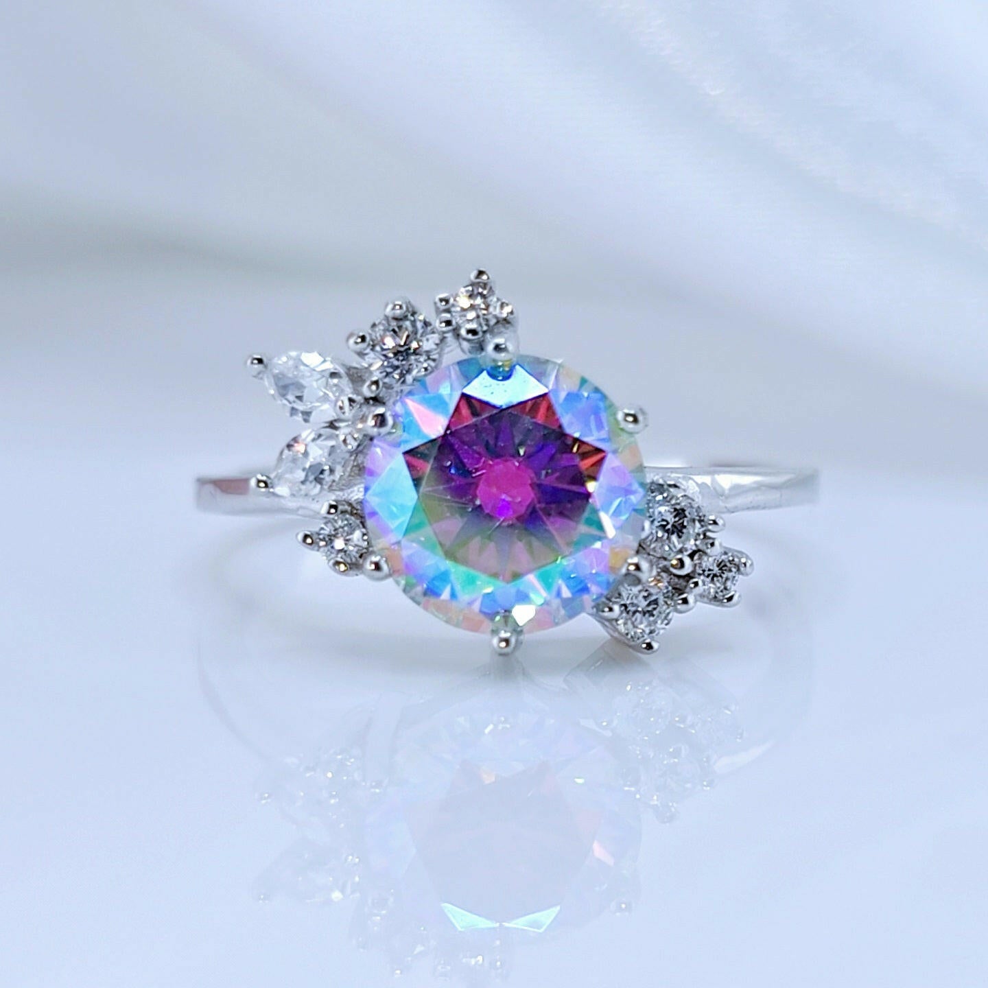 2ct VVS1 Round Cut Rainbow Diamond Engagement Ring-Evani Naomi Jewelry