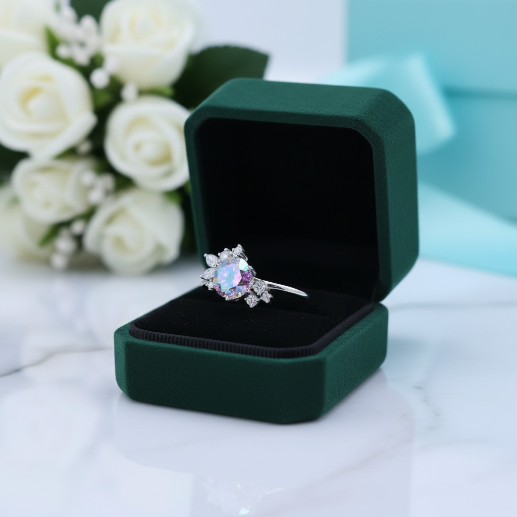 2ct VVS1 Round Cut Rainbow Diamond Option Engagement Ring - Evani Naomi Jewelry