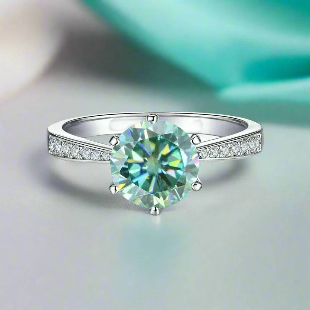3.0 Ct Green Round Cut Diamond Engagement Ring-Evani Naomi Jewelry