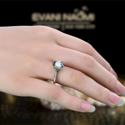 3.0 Ct Green Round Cut Diamond Engagement Ring-Evani Naomi Jewelry