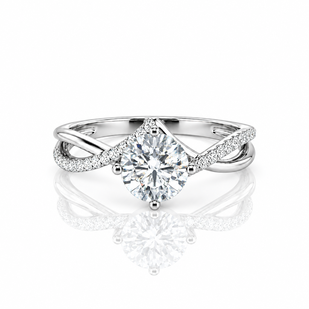 3.0 Ct Round Cut Diamond Twisted Bypass Pave Engagement Ring-Evani Jewelry