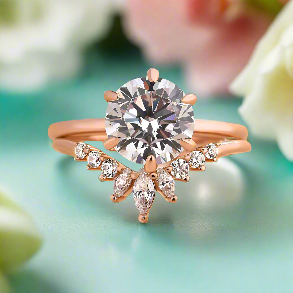 3.0 Ct Round Cut Rose Gold Wedding Ring Set-Evani Naomi Jewelry
