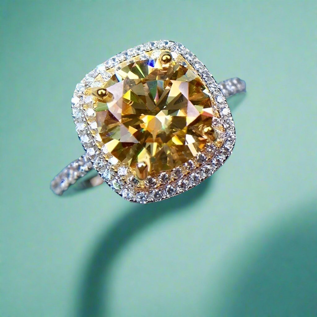 3.0 Ct Round Yellow Diamond Classic Halo Engagement Ring-Evani Naomi Jewelry