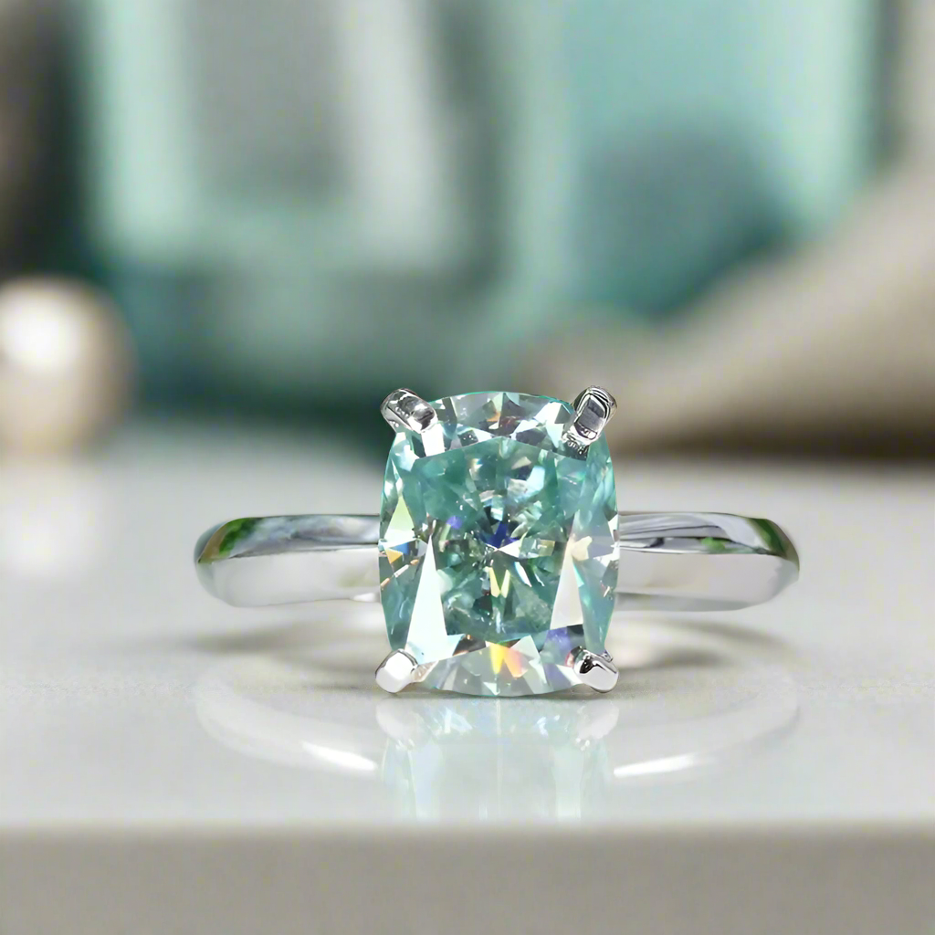 3.0 ct Blue Green Cushion Cut Diamond Engagement Ring-Evani Naomi Jewelry