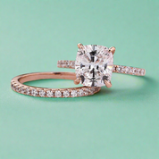 3.0ct Cushion Cut Rose Gold Diamond Wedding Ring Set-Evani Naomi Jewelry