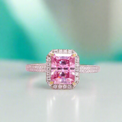 3.0ct Pink Emerald Cut Halo Diamond Engagement Ring-Evani Naomi Jewelry