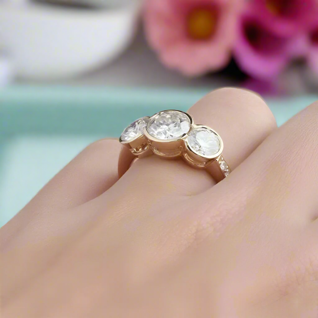 3.1 Cttw Round Three Stone Diamond Engagement Ring-Evani Naomi Jewelry