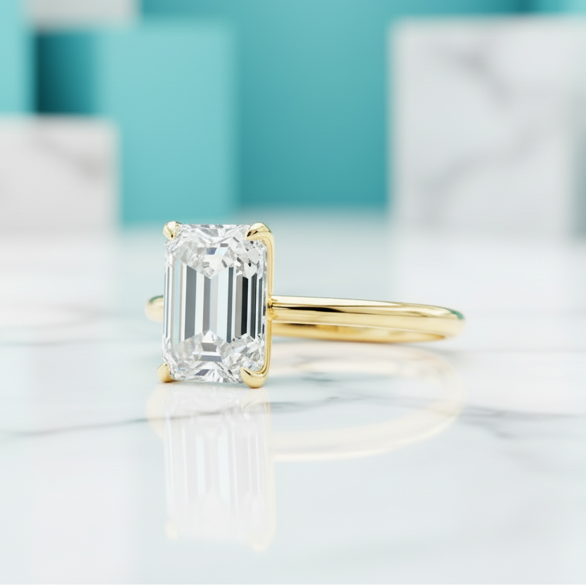 3.5 Ct Yellow Gold Emerald Cut Solitaire Diamond Engagement Ring-Evani Jewelry