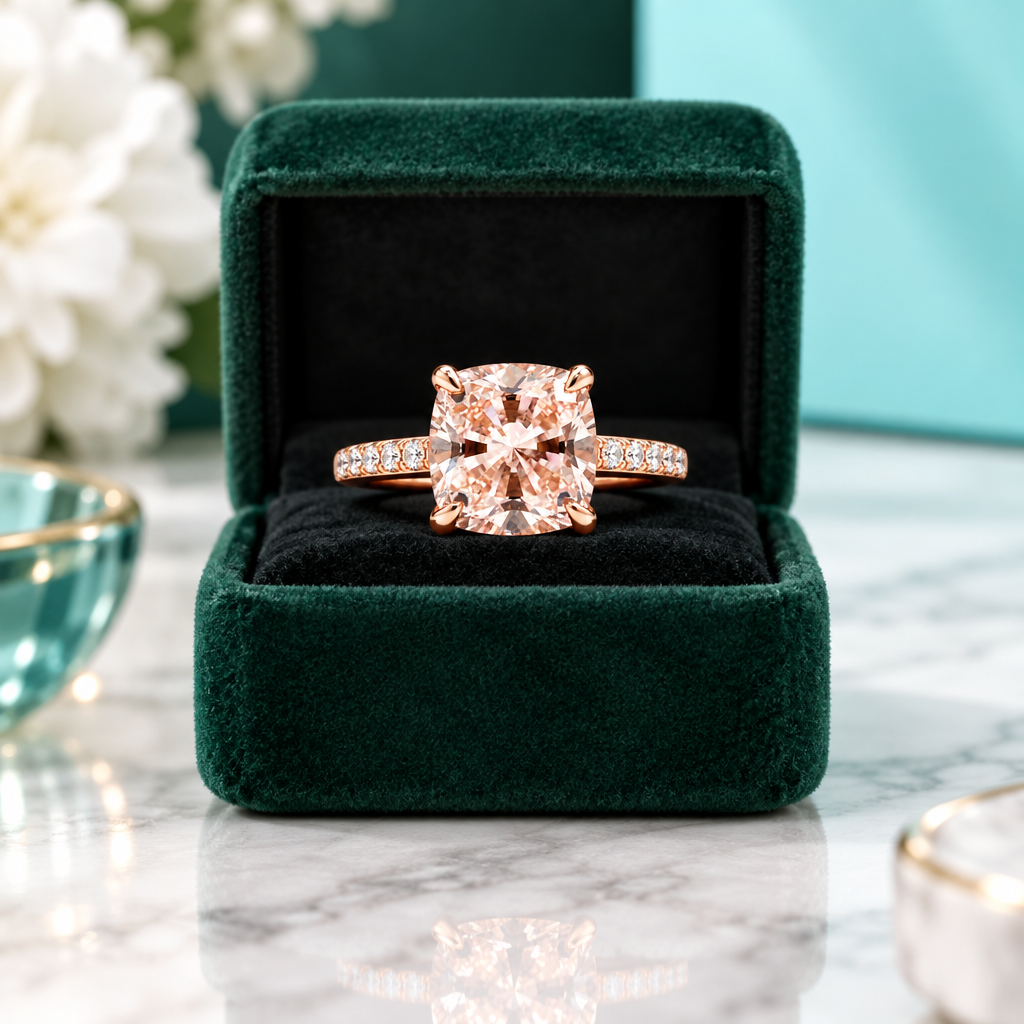 3.50 Ct Rose Gold Cushion Cut Tourmaline Engagement Ring - Evani Naomi Jewelry