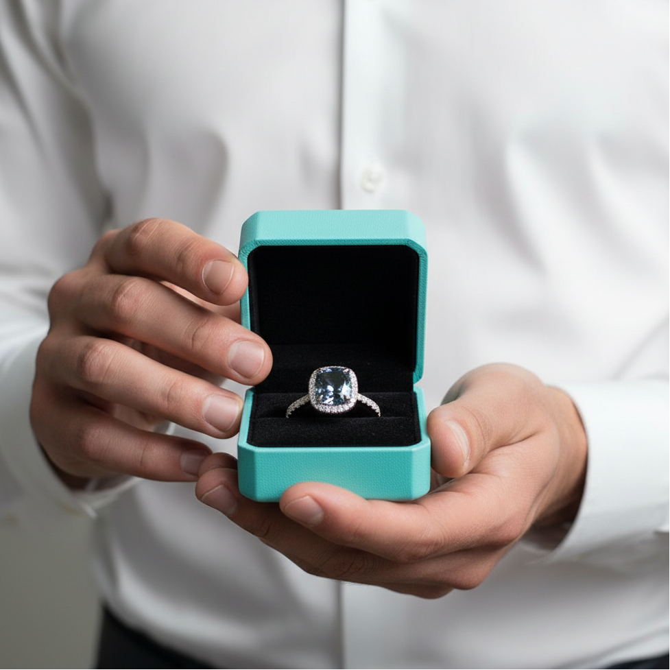 3.50 ct Cushion Cut Alexandrite Halo Engagement Ring-Evani Jewelry