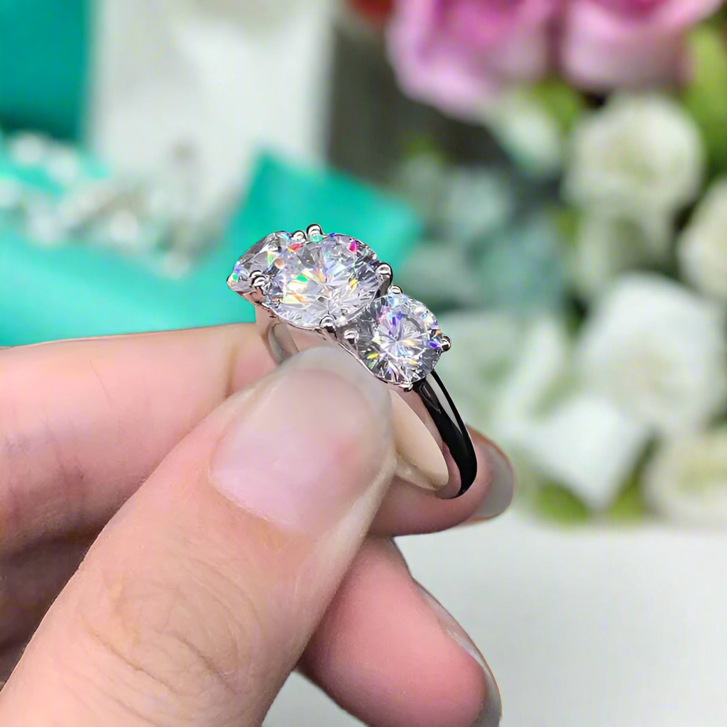 3.6ct 8mm Round Cut Diamond Three Halo Engagement Ring-Evani Naomi Jewelry