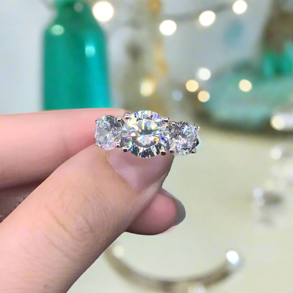 3.6ct 8mm Round Cut Diamond Three Halo Engagement Ring-Evani Naomi Jewelry