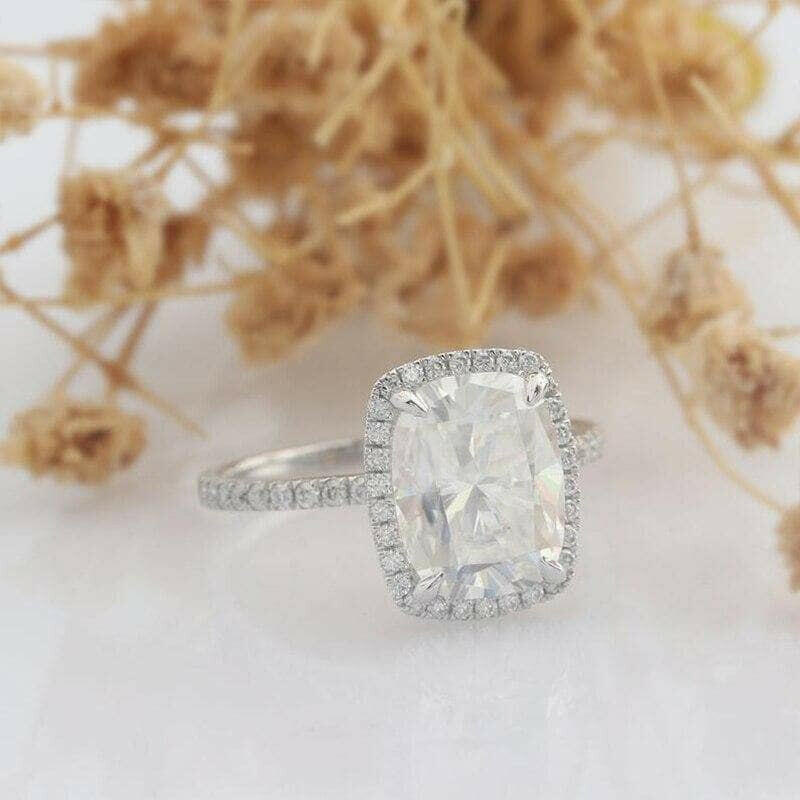 4.0 Ct Cushion Cut Diamond 14k White Gold Halo Engagement Ring-Evani Naomi Jewelry