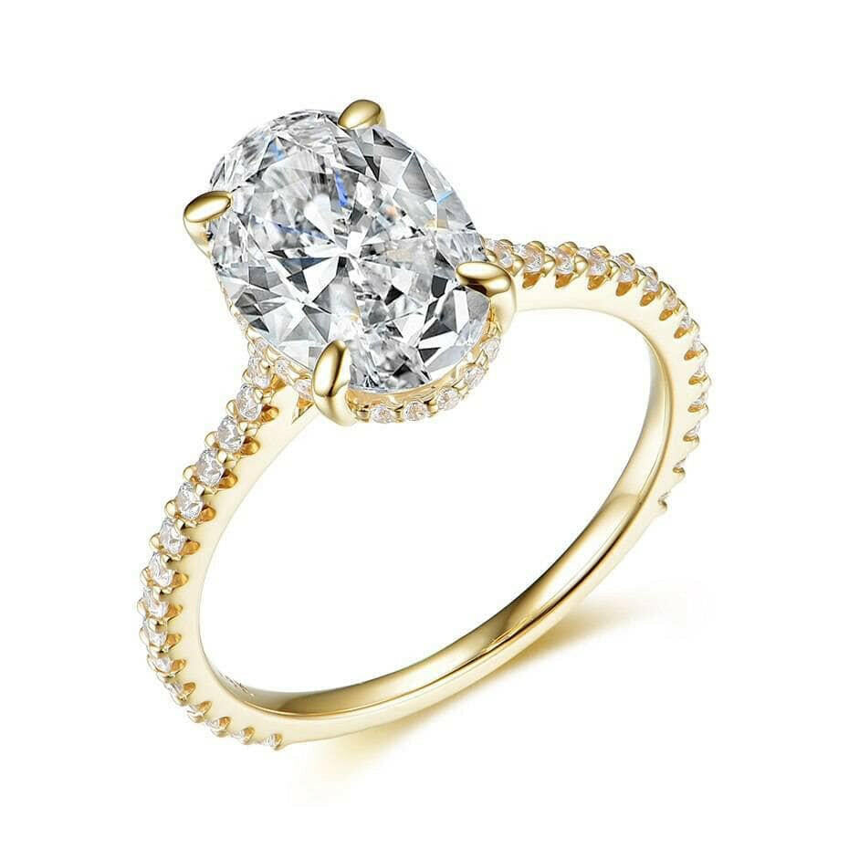4.0 Ct Oval Cut Diamond Solid Gold Engagement Ring-Evani Naomi Jewelry