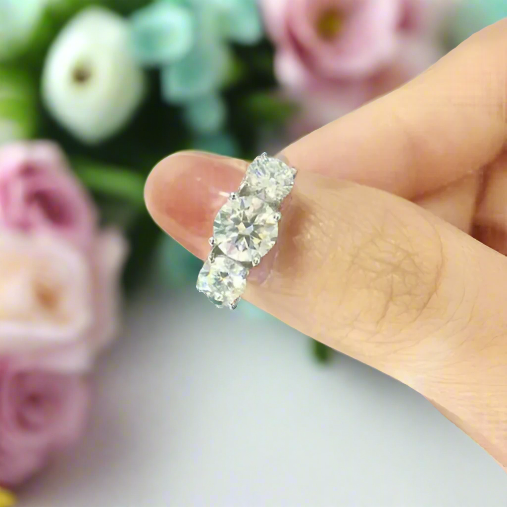 4.0 Ct Three Stone Diamond Engagement Ring-Evani Naomi Jewelry