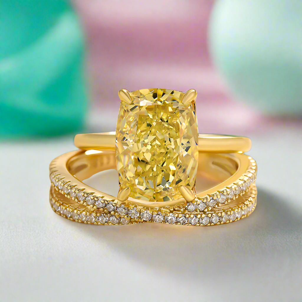 4.5 ct Cushion Cut Yellow Gold Wedding Set-Evani Naomi Jewelry