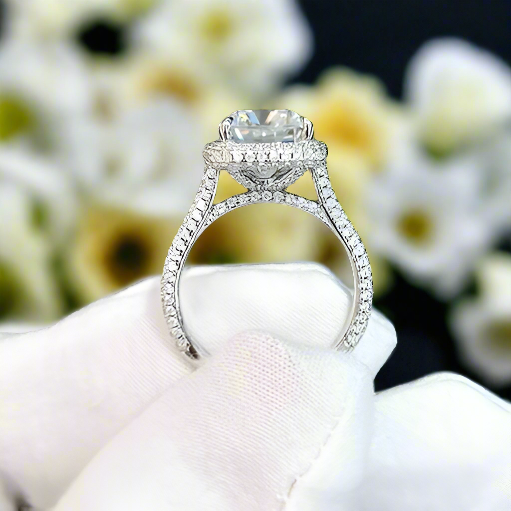 5.0 Ct Cushion Cut Diamond Halo Engagement Ring-Evani Naomi Jewelry